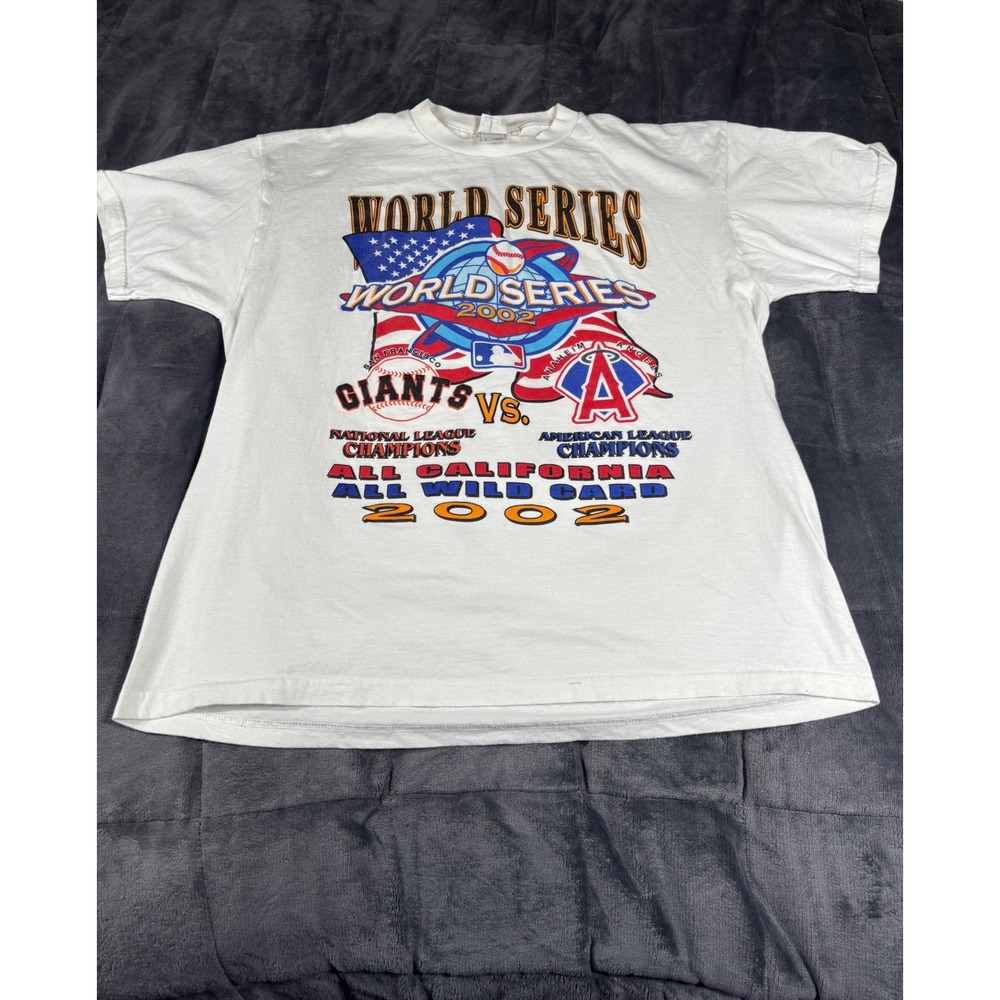 Vintage 2002 World Series T-Shirt Giants vs Angels All California MLB XL White